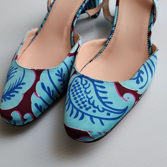 J. Crew Blue and Burgundy Sling Back Heels - Picture 4 of 10
